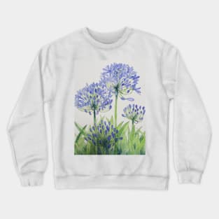 Blue Agapanthus watercolour painting. Crewneck Sweatshirt